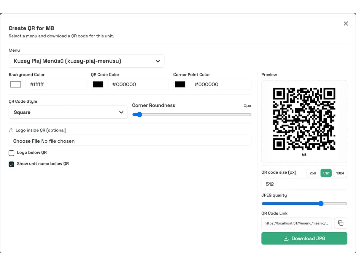 Esportazione del QR personalizzato per un singolo tavolo